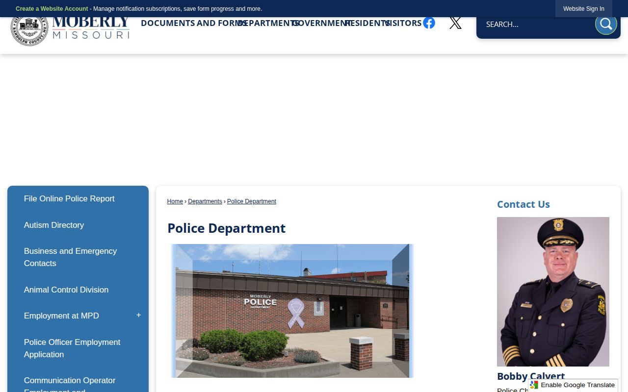 Moberly Police Department contact source for arrest-record requests