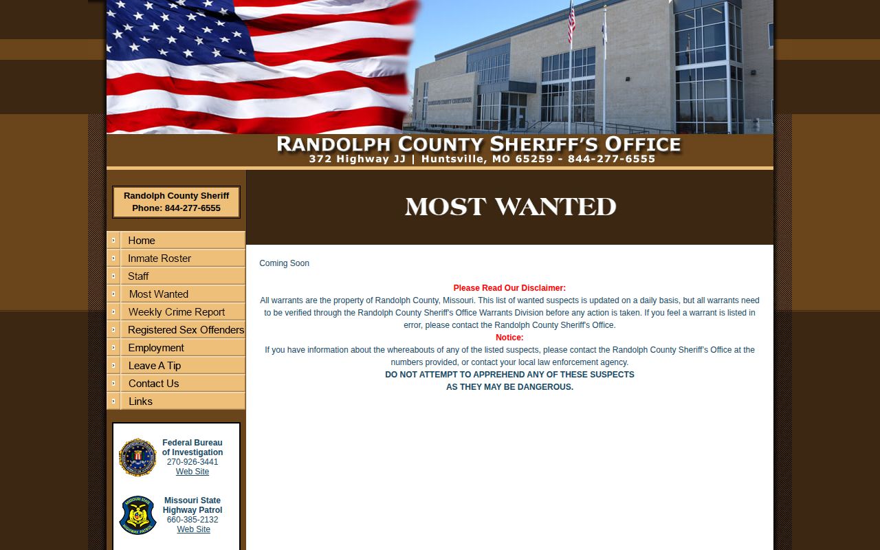 Randolph County historical most-wanted record source lead