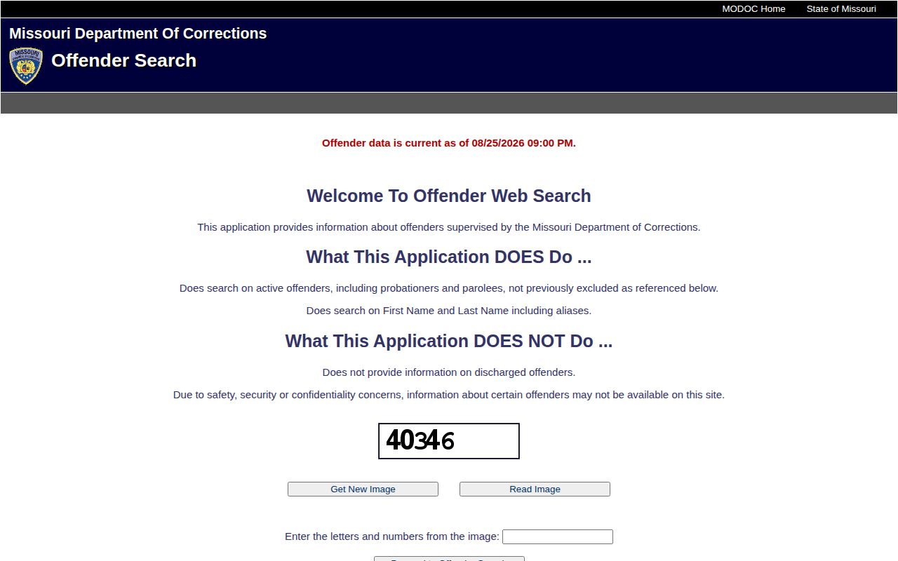 Missouri DOC offender search for state custody after a Randolph County booking